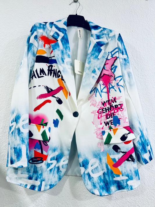 Blazer Estampado Celeste Blanco Katy