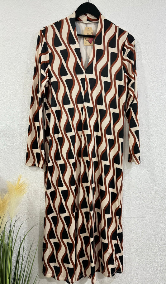 Vestido Mosaico Marrón Negro